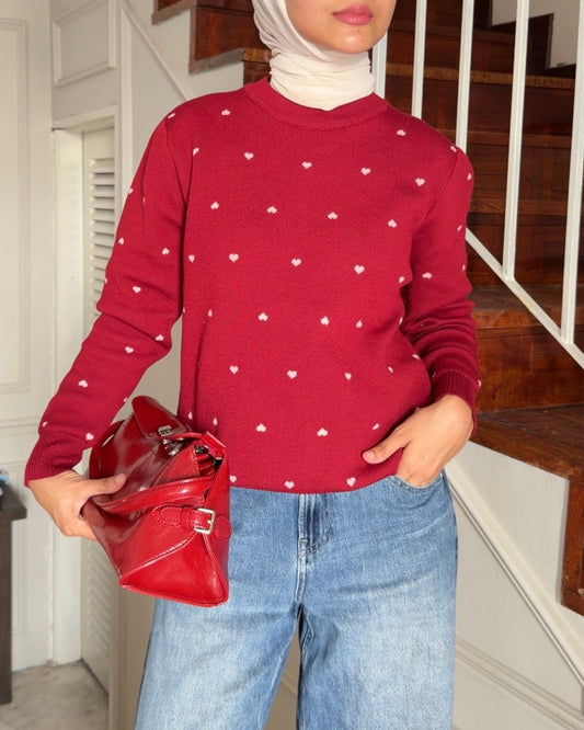 Heart Knit in Red Rose