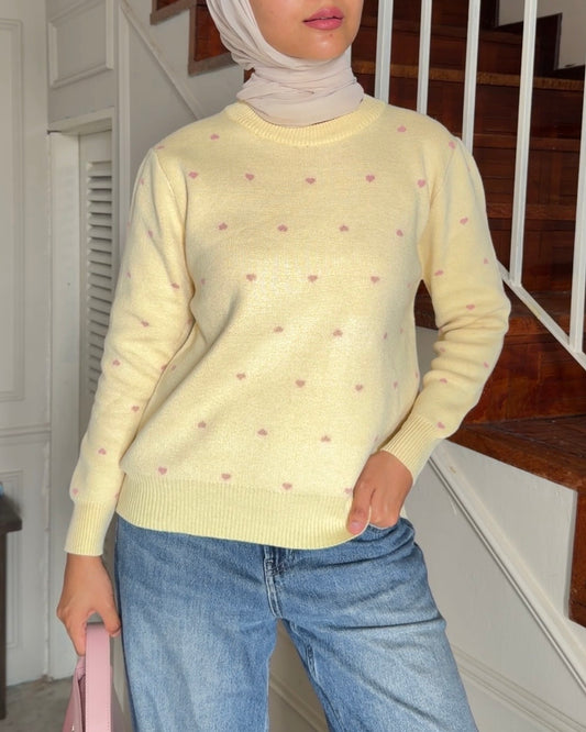 Heart Knit in Butter Yellow